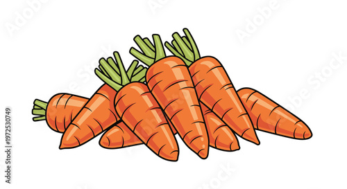 A neatly stacked pile of fresh, bright orange carrots with their green leafy tops, representing a popular and versatile root vegetable.