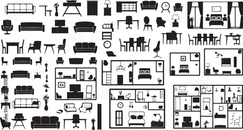 Collection of furniture and interior design icons set