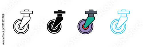 Industrial Caster Wheel Icon for Heavy Duty Trolley, Furniture Mobility, and Logistics Equipment Symbol. Symbol Vector Illustration.