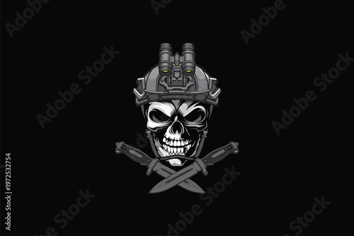 Skull with military helmet and cross knife vector image template
