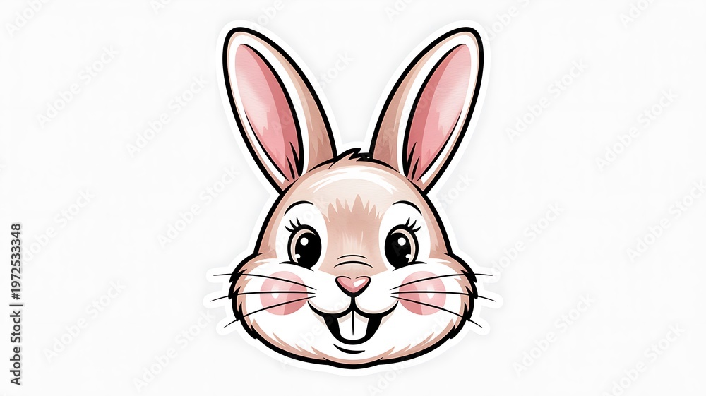 Fototapeta premium Adorable White Rabbit Cartoon Head Illustration for Childrens Designs.