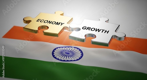 Indian economy growth concept with wooden blocks on national flag background