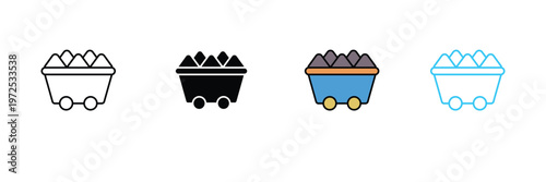 Mining Trolley Icon for Coal Industry, Resource Transportation, and Underground Mine Cart Symbol. Symbol Vector Illustration.