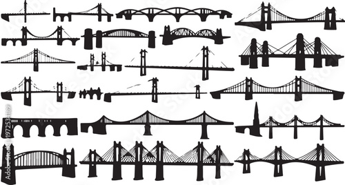 Various bridge silhouettes and city skylines collection