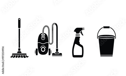 Cleaning tools and supplies icons.