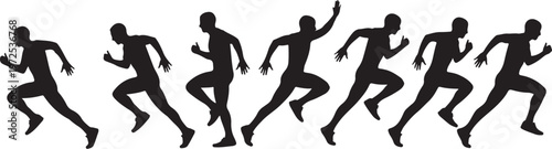 Silhouettes of people running in various dynamic poses