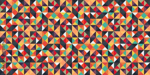 Geometric background with colorful triangles and polygon shapes. Abstract triangle pattern backdrop in warm autumn colors, vector illustration