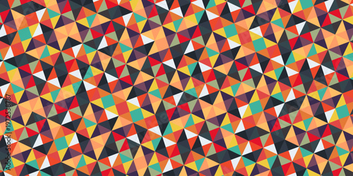 Geometric background with colorful triangles and polygon shapes. Abstract triangle pattern backdrop in warm autumn colors, vector illustration