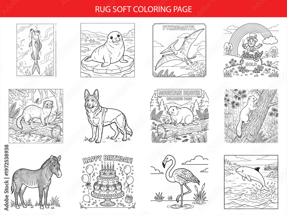 Obraz premium Rug soft and diverse animal collection for kids coloring page vector illustration set on white background