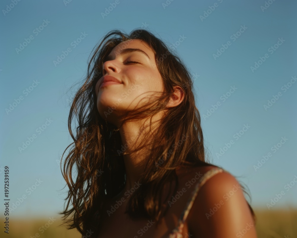 Fototapeta premium Serene Landscape with a Young Woman Gazing into the Distance