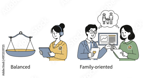 Balanced lifestyle and family oriented people with scale