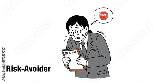 Businessman holding to do list and thinking of stop sign risk avoider