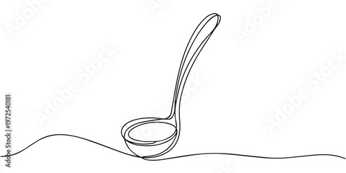 ladle Kitchen continuous one line drawing, One continuous line drawing art of a kitchen ladle or serving spoon, Continuous one single line drawing Kitchen ladle Kitchen tools icon vector illustration 