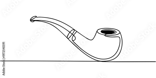 wooden tobacco pipe continuous one line drawing, Continuous One line drawing of  Tobacco pipe, Smoking pipe continuous one line drawing vector illustration. one line Icon drawing with white background