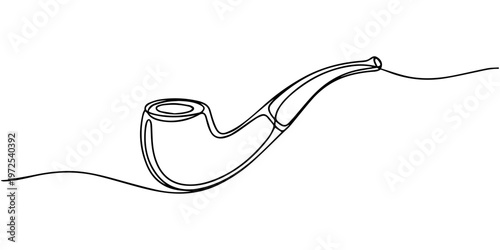 wooden tobacco pipe continuous one line drawing, Continuous One line drawing of  Tobacco pipe, Smoking pipe continuous one line drawing vector illustration. one line Icon drawing with white background