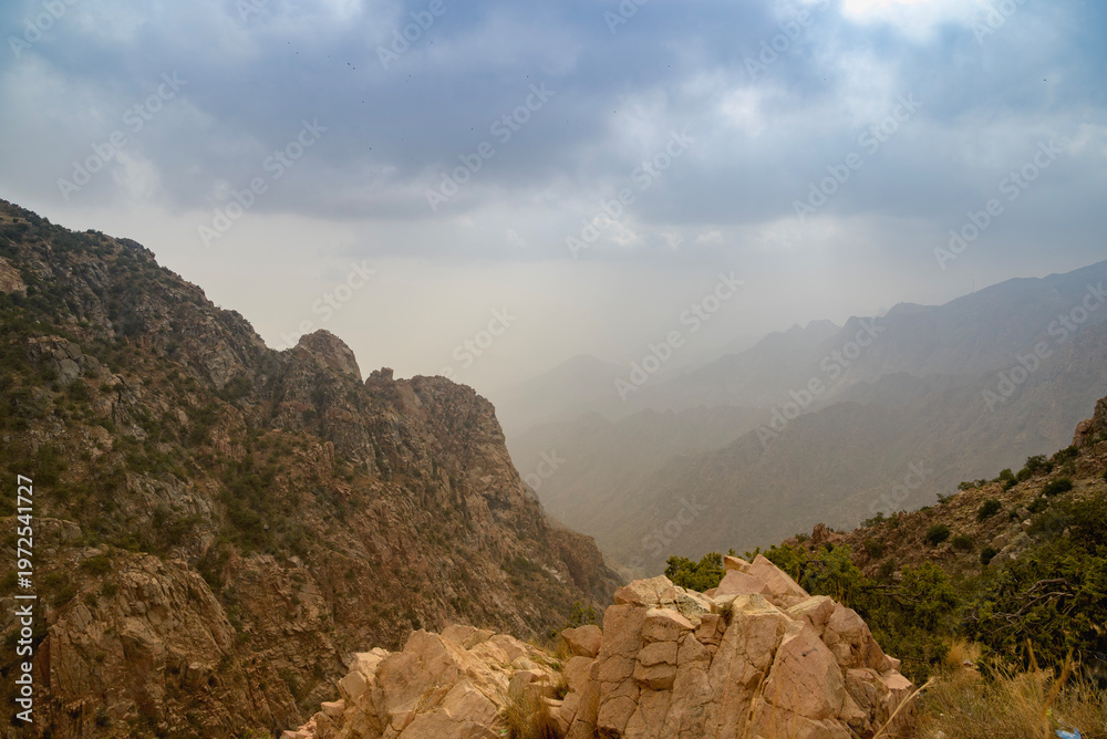 Fototapeta premium Dramatic view of a mountain landscape in Taif.