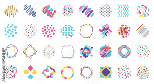 Collection of colorful geometric shapes and patterns.