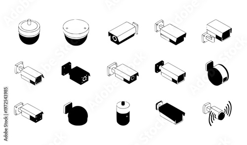 Isometric security camera icon set with CCTV surveillance devices isolated on white vector