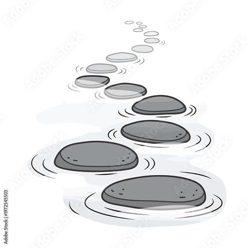 Stepping Stones to Serenity: A tranquil illustration captures a path of stepping stones gracefully arranged across calm water, inviting a journey of peaceful contemplation.