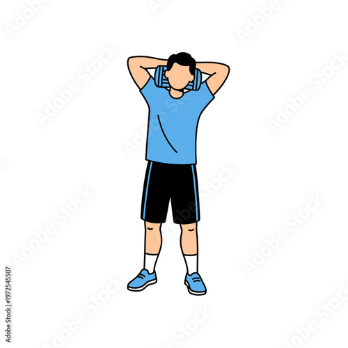 Strength Training Exercise: A simple illustration of a man undergoing a strength training exercise, holding a dumbbell behind his head, focusing on his workout.