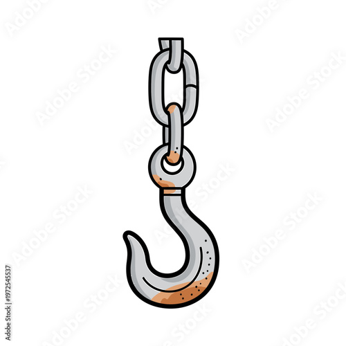 Industrial Hook and Chain Illustration: A close-up illustration of a robust industrial hook, connected to a sturdy chain, suggesting strength and utility.