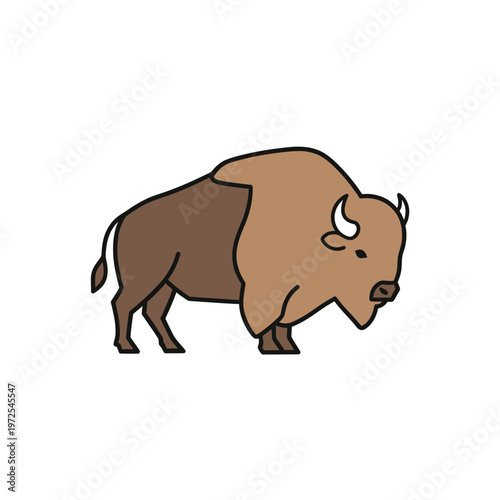  Majestic Bison: A stylized illustration of a robust bison, a symbol of strength and resilience, standing proudly in its natural habitat. 