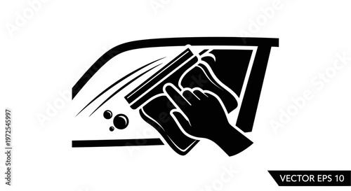 Black silhouette of a hand cleaning a car window.