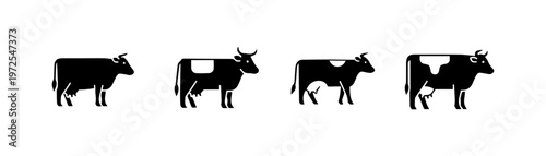 Cow and Cattle Silhouette Icons Set