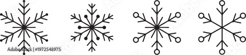 Set of minimalist line snowflake icons for winter holiday decoration and weather forecasting apps isolated on checkered background.
