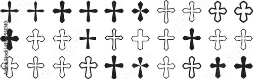 Christian cross symbol icon set, religious and catholic sign collection, faith and spirituality outline vector.