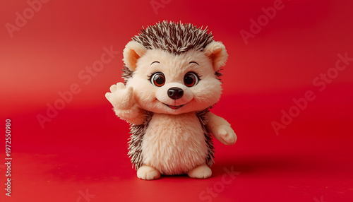 cute soft toy hedgehog with red background