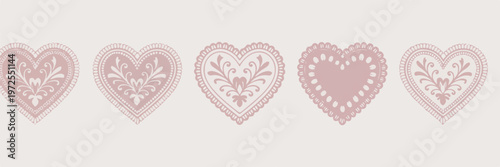 Set of valentine's day hearts. vector illustration of simple heart shapes decorated with floral elements and patterns.