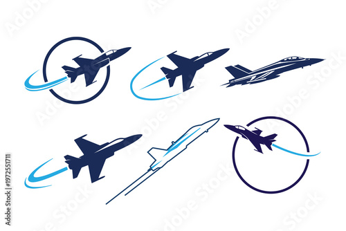 air fighter jet silhouette logo design set