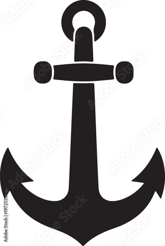 Classic nautical anchor symbol with detailed ring and crossbar design silhouette vector icon