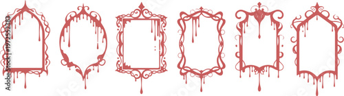 Set of spooky Halloween dripping frames. red halloween border with paint splashes and liquid ink drops.