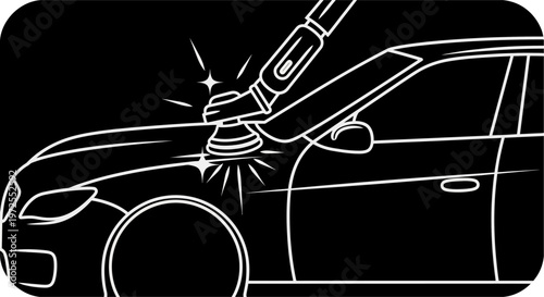 car washing with a polisher machine.