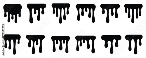 Black liquid drips on white background, Dripping effect, Abstract design elements