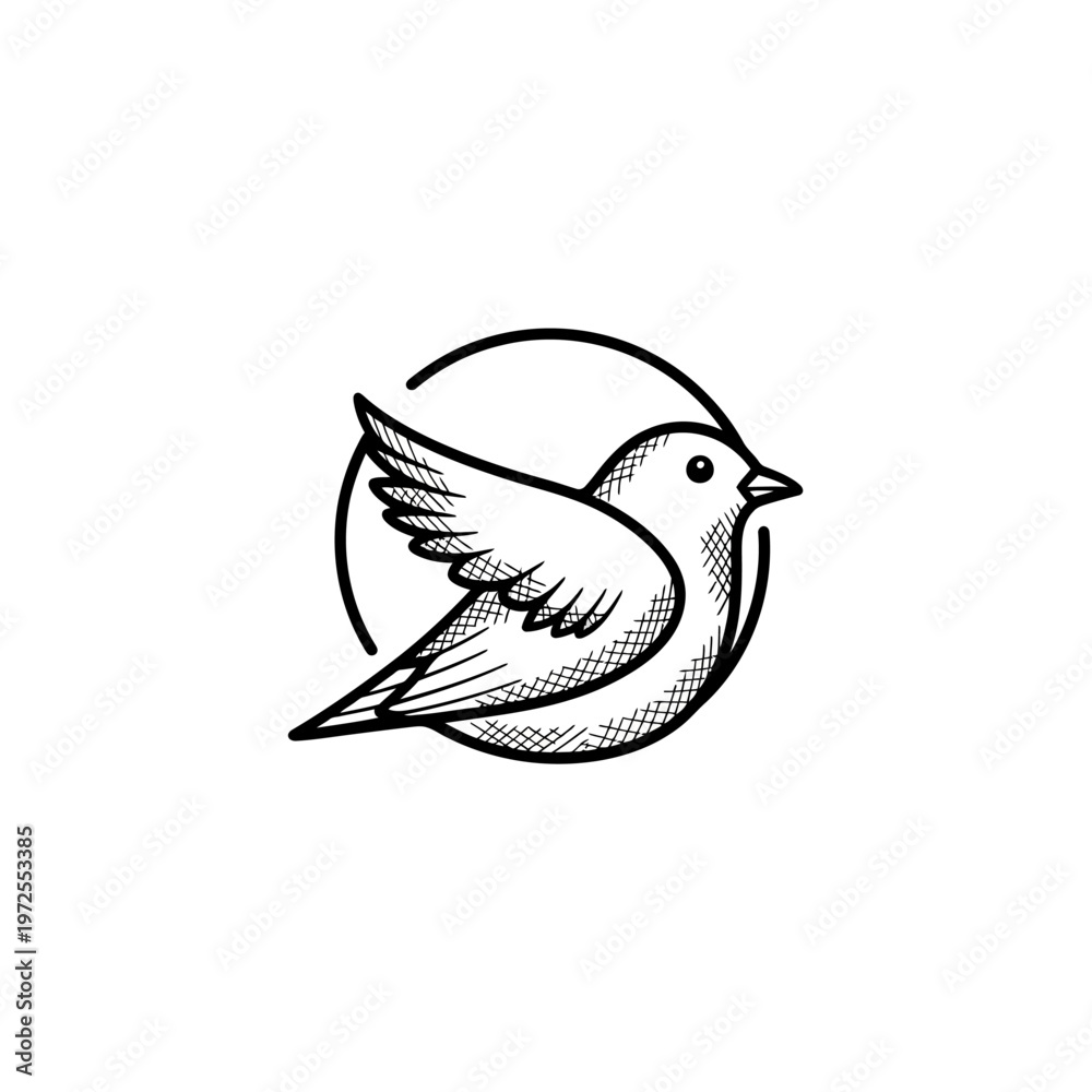Obraz premium Hand-drawn sketch of a small bird in flight, symbolizing freedom and nature.