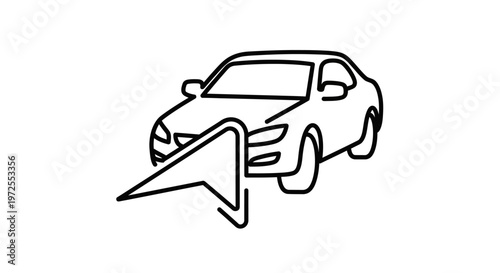 Black and white line drawing car icon.