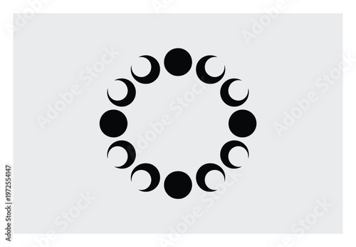 Circular arrangement of moon phases, from full moon to crescent, on a light gray background