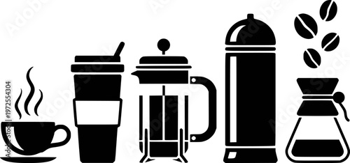 Coffee brewing methods: cup, to-go cup, French press, thermos, pour-over