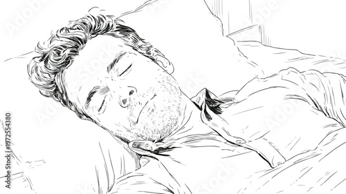 Handsome Man Relaxing Comfortably in Bed at Home