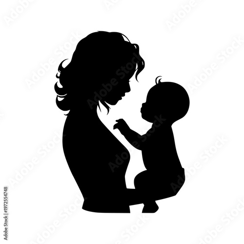 Black silhouette illustration of a mother and baby in a tender moment