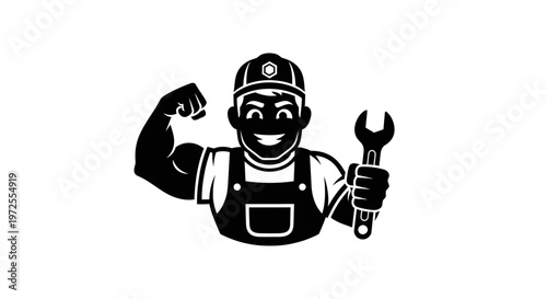 Mechanic worker with wrench tool.