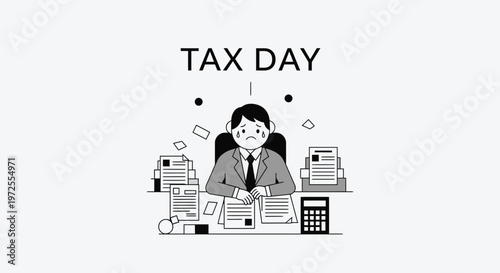 Minimal accountant overwhelmed illustration tax day workspace simple shapes