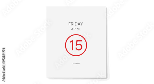 Minimal calendar page with red circled 15 for tax day deadline