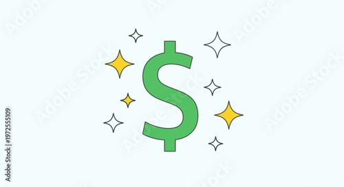 Minimal Illustration Tax Refund Reward Dollar Symbol with Star Sparkle