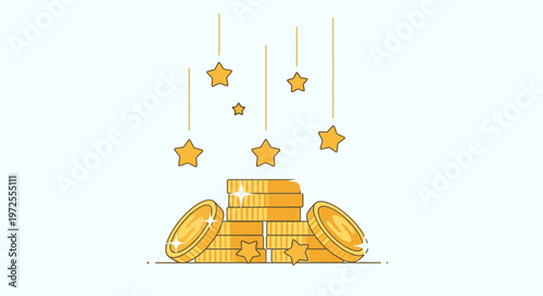 Minimal Illustration Tax Refund Reward Concept Coins and Stars