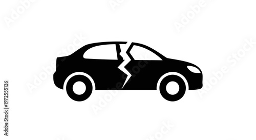 Black silhouette of a broken car.