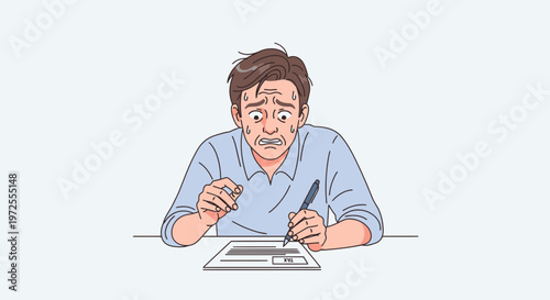 Minimal Tax Day Stress Illustration Person Sweating Over Financial Document